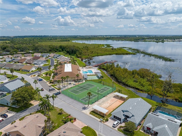 aerial view featuring a water view