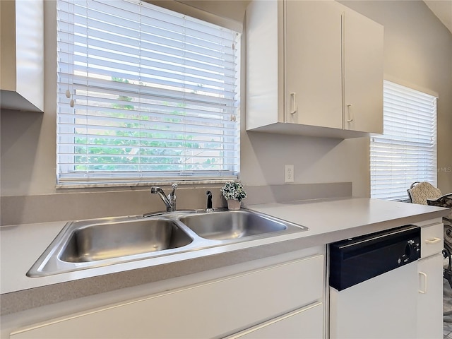 kitchen featuring white cabinetry, dishwasher, and sink