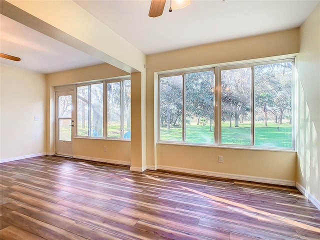 unfurnished room featuring wood-type flooring and ceiling fan