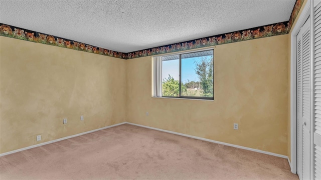 spare room featuring carpet and a textured ceiling