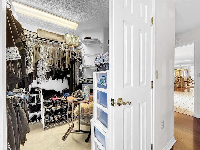 walk in closet with wood-type flooring