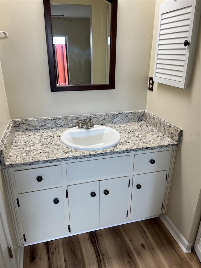 bathroom featuring vanity and wood-type flooring