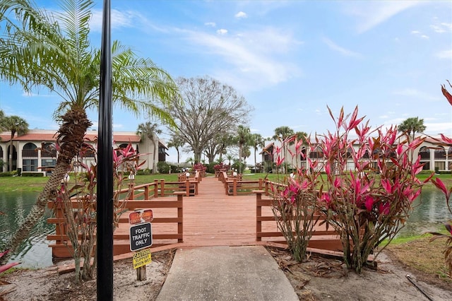 view of property's community with a water view