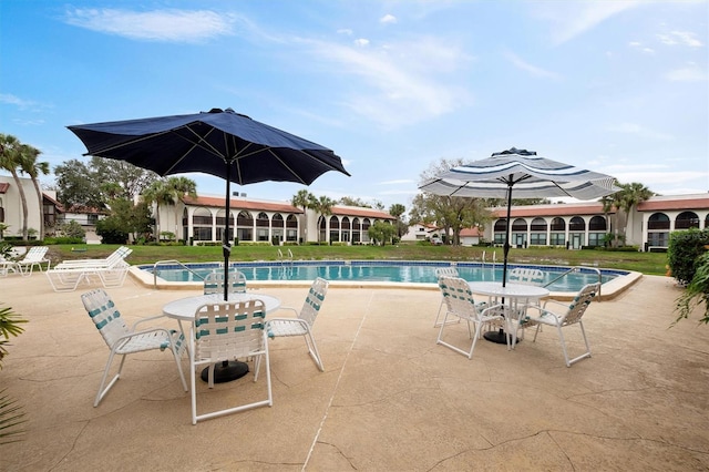 view of swimming pool with a patio area