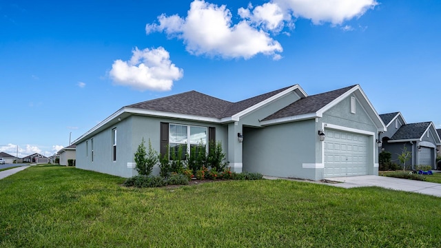 ranch-style house with a front lawn and a garage