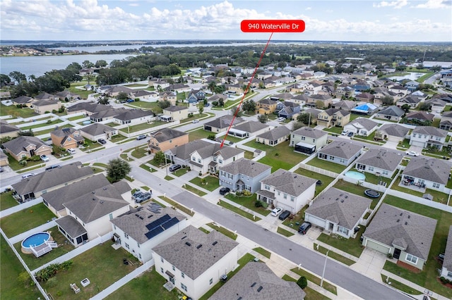 bird's eye view featuring a water view