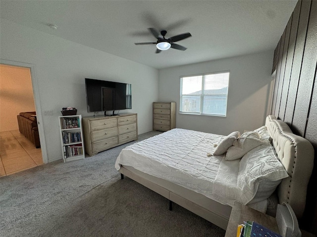 bedroom featuring carpet and ceiling fan