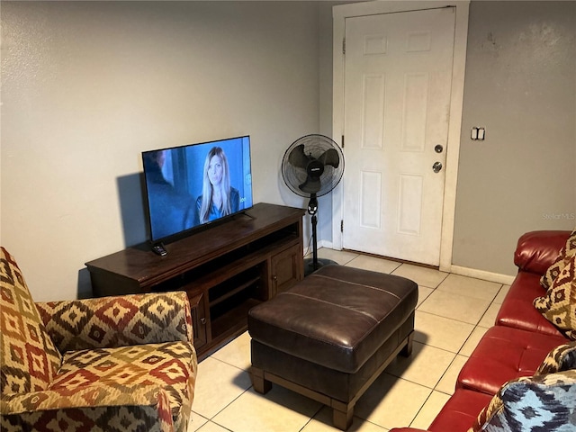 living room with light tile patterned flooring