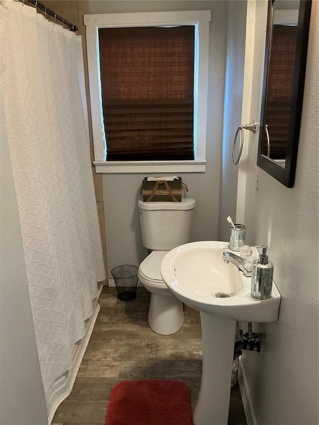 bathroom with wood-type flooring and toilet