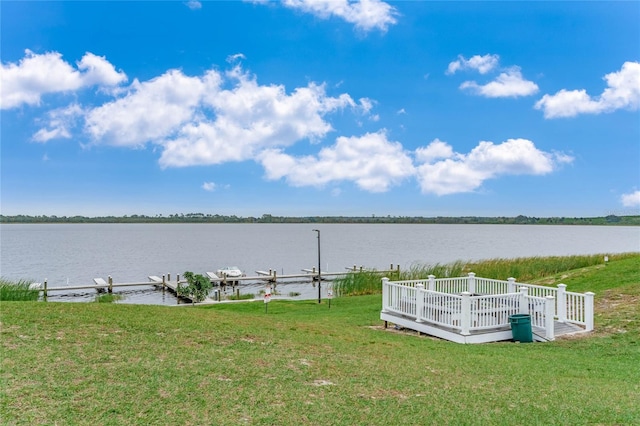 property view of water featuring a boat dock