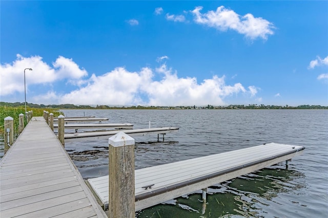 view of dock with a water view