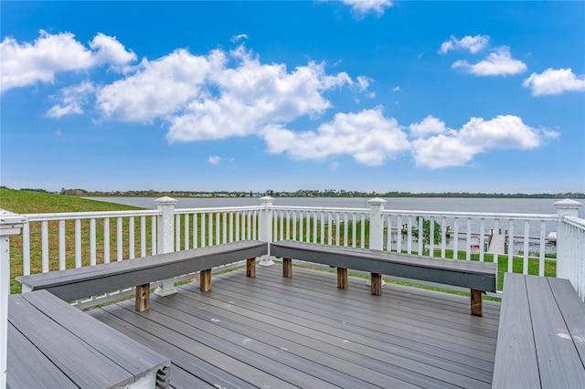 deck with a water view