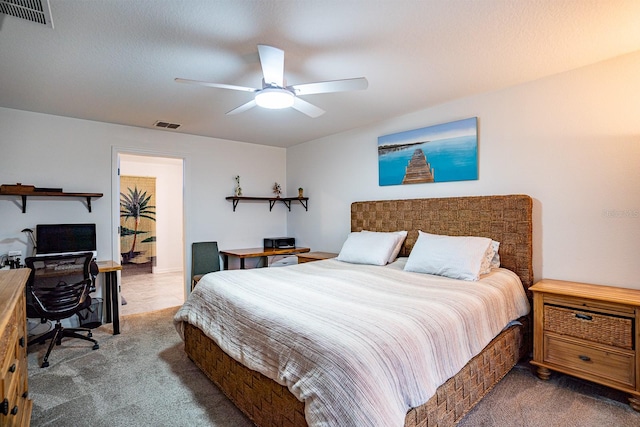 bedroom featuring carpet flooring and ceiling fan