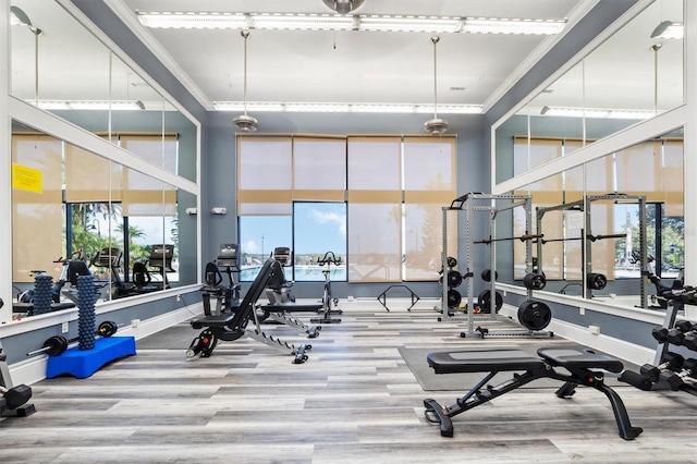 193 Stargrass Dr, Auburndale, FL 33823 - workout area featuring ornamental molding, wood finished floors, and baseboards
