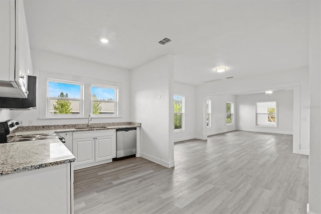 kitchen featuring dishwasher, a healthy amount of sunlight, white cabinets, and range with electric cooktop