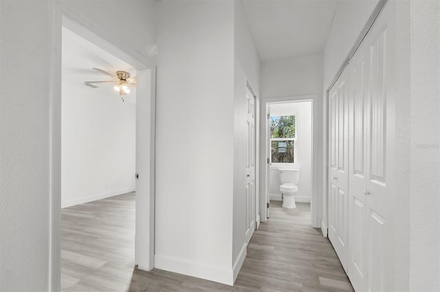 hallway with light hardwood / wood-style flooring