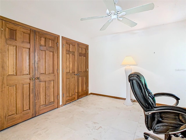 home office featuring ceiling fan