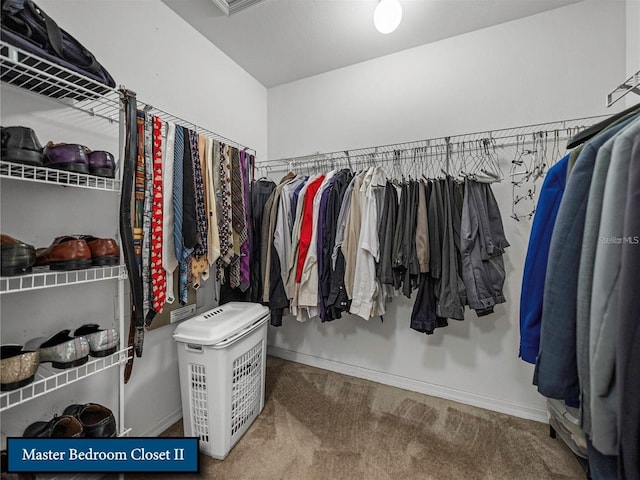 walk in closet with carpet floors