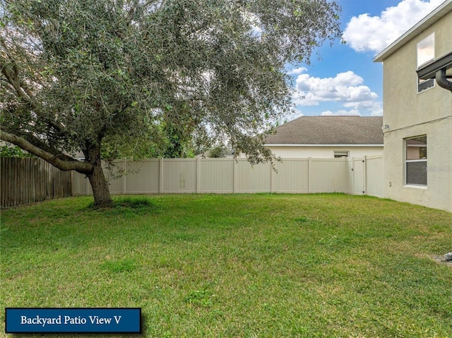 view of yard with a fenced backyard