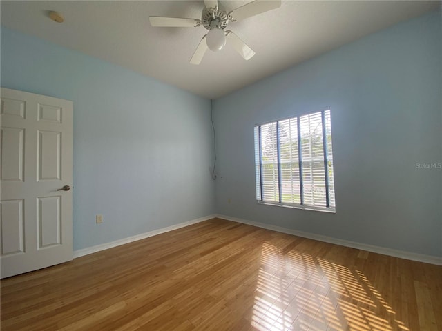 spare room with wood-type flooring and ceiling fan