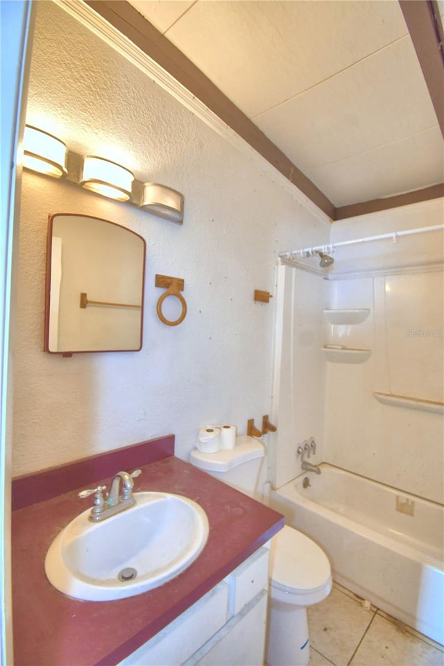 full bathroom featuring tile patterned flooring, vanity, toilet, and shower / washtub combination