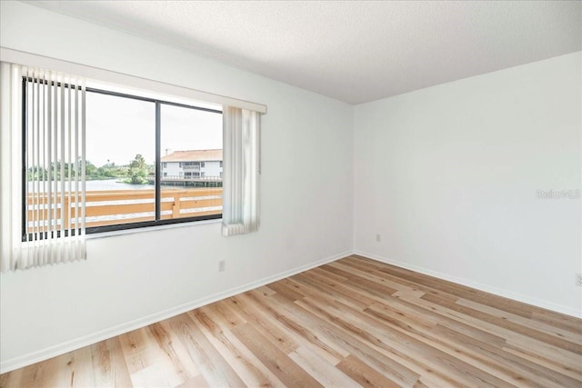 empty room featuring a textured ceiling and light wood-type flooring