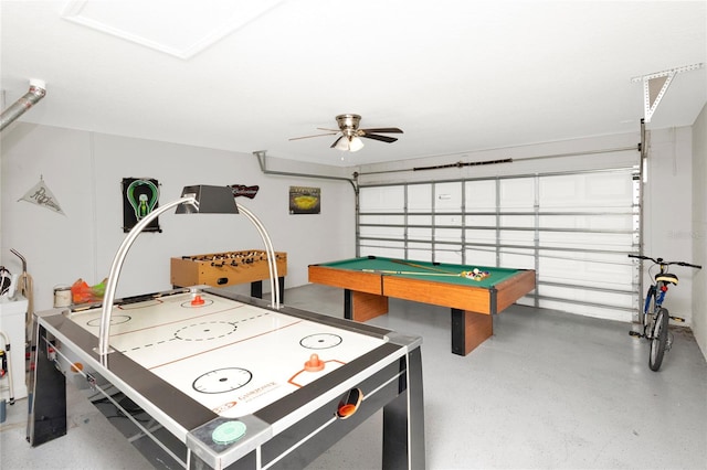 game room with ceiling fan and pool table