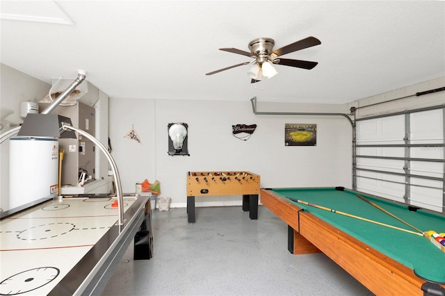 game room with ceiling fan and pool table