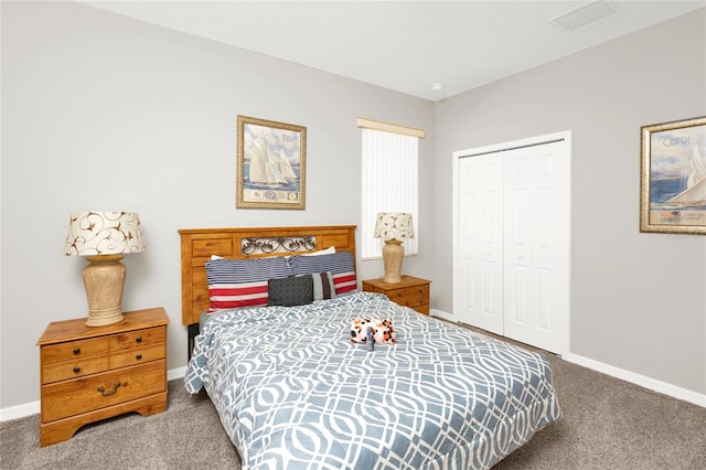 carpeted bedroom featuring a closet