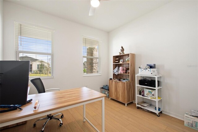 9660 Westside Hills Dr, Davenport, FL 33896 - office with ceiling fan, light wood-type flooring, and baseboards