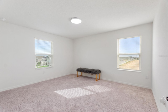 unfurnished room with plenty of natural light and light carpet