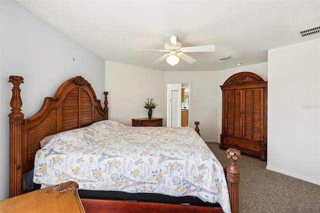 bedroom featuring carpet and ceiling fan