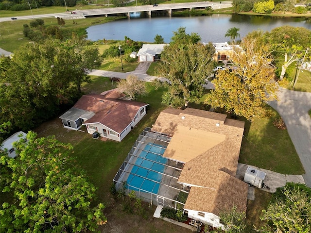 bird's eye view featuring a water view