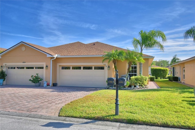 view of front facade with a garage and a front yard