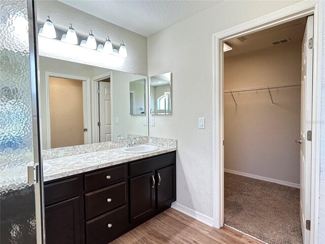 bathroom with wood-type flooring and vanity