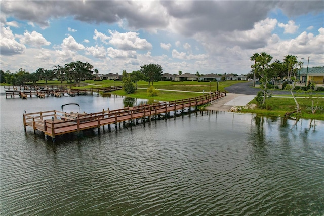 view of dock with a water view