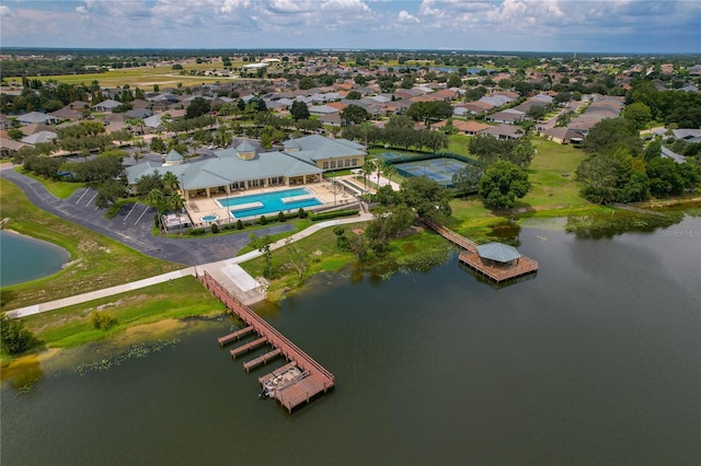 aerial view with a water view