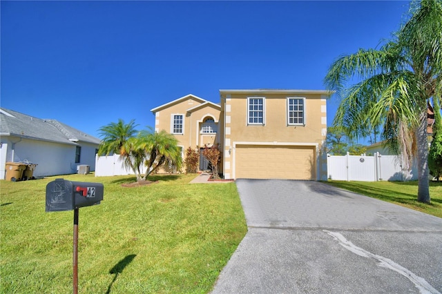 view of front of house featuring a garage and a front lawn