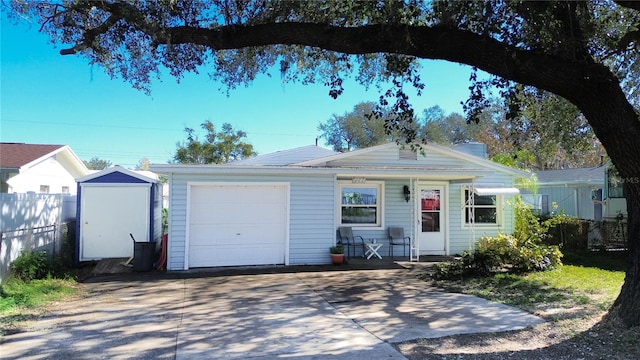 single story home with a garage