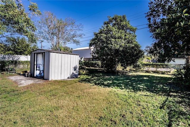 view of yard with a storage shed