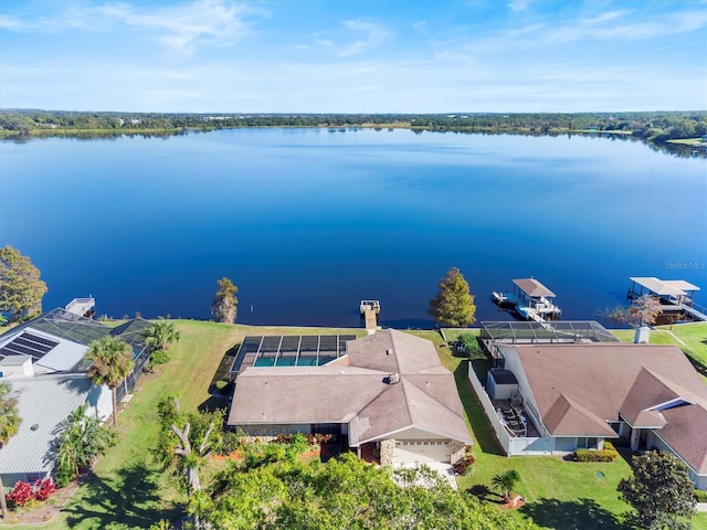 bird's eye view featuring a water view