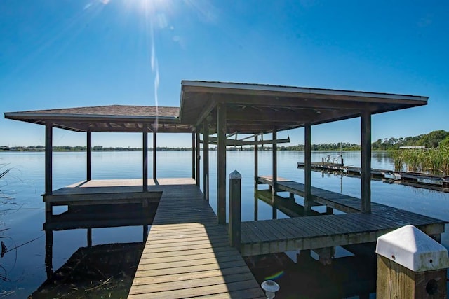 view of dock featuring a water view