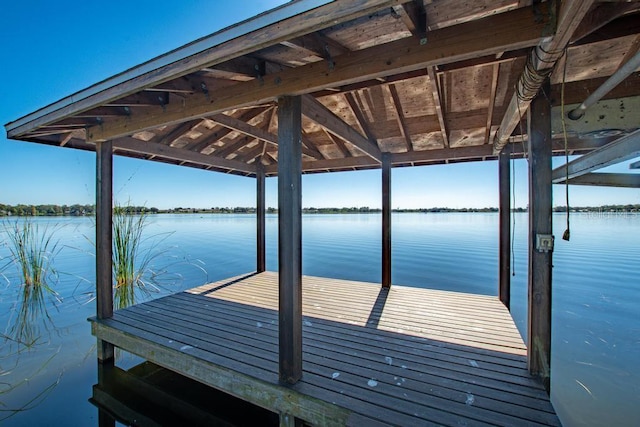 view of dock with a water view