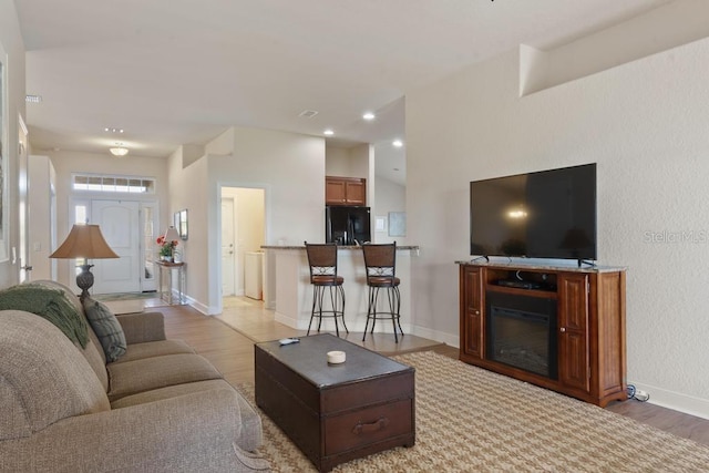 living room with light wood-type flooring