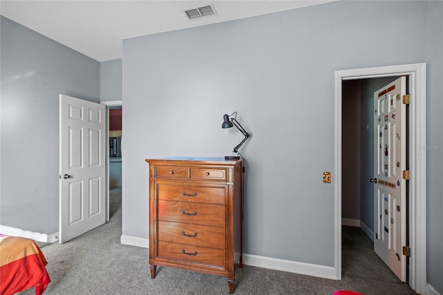 bedroom with light carpet