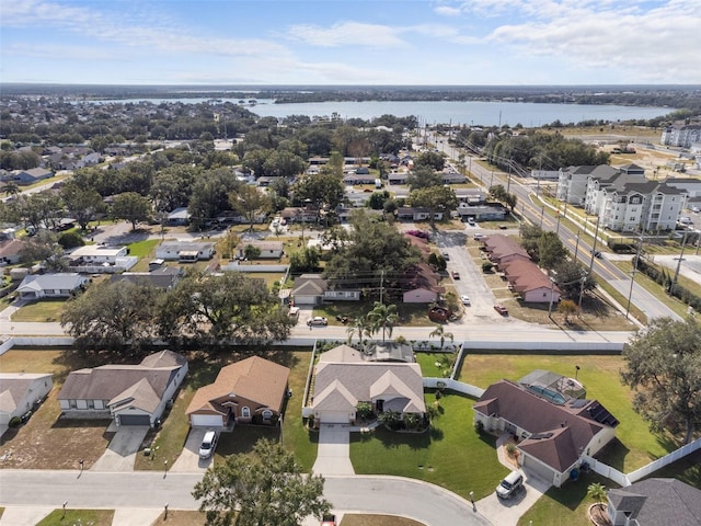 aerial view with a water view