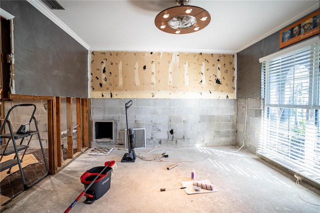 living room with crown molding