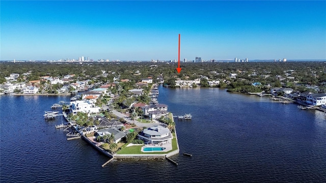 bird's eye view featuring a water view