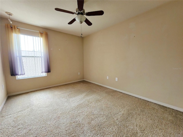 spare room featuring ceiling fan and carpet floors