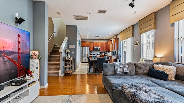 living room with light wood-type flooring